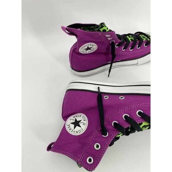 Converse  Allstar High Tops Shoes Purple Neon Green Leopard JUNIOR SIZE 5 NEW - Picture 2 of 3